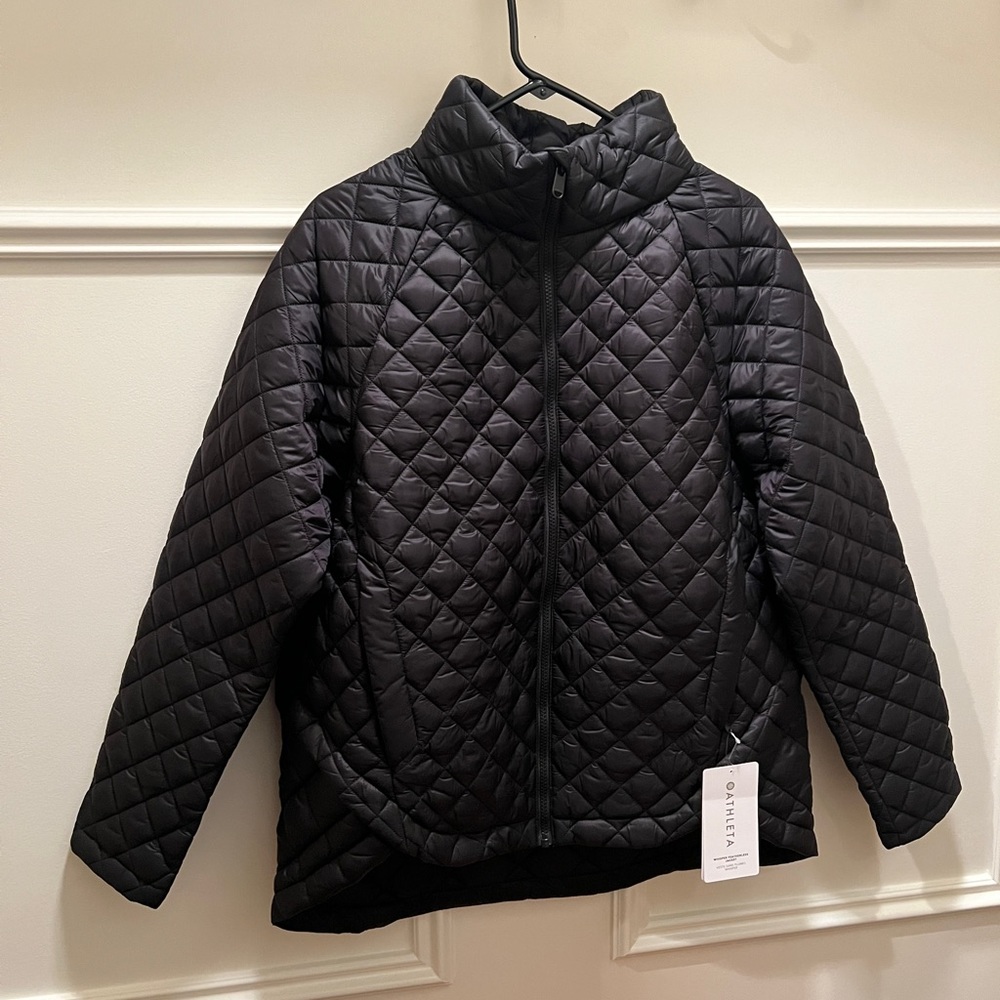 Athleta Whisper Featherless Jacket in black. Size L tall. New with tags.